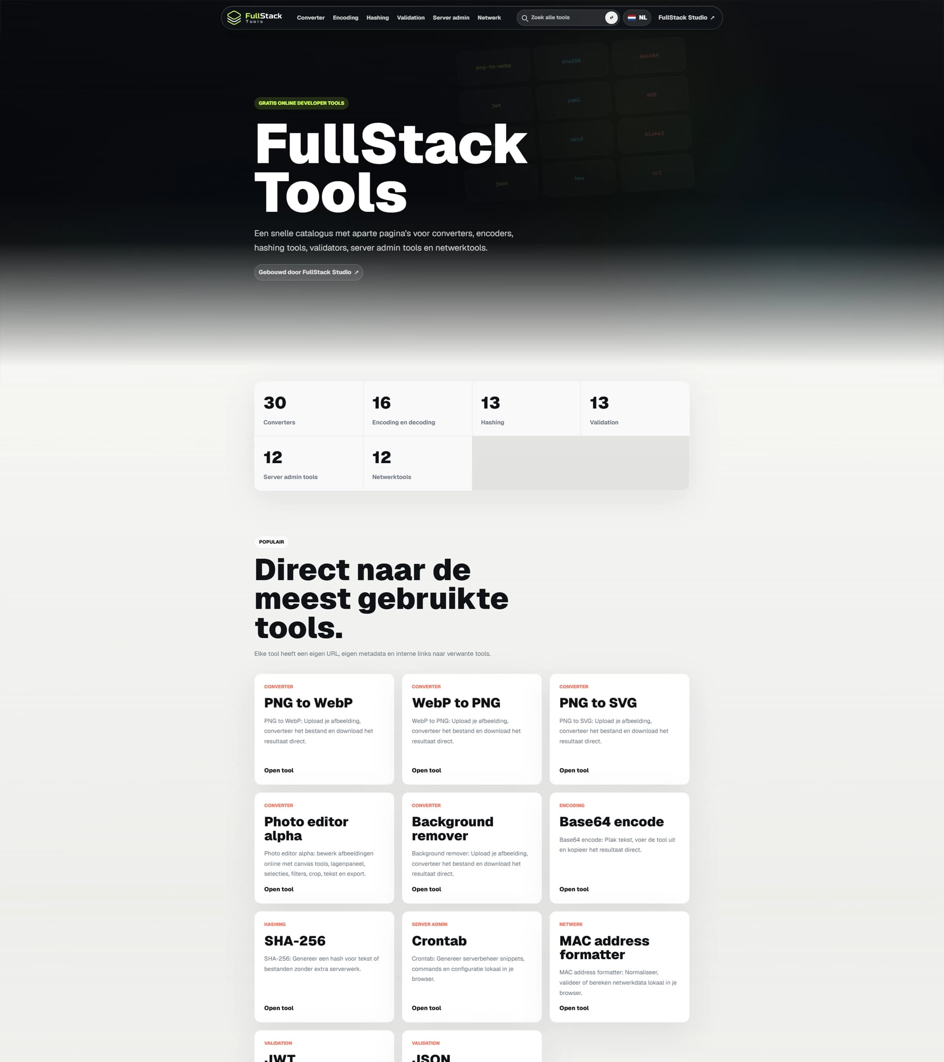Screenshot van FullStack Tools