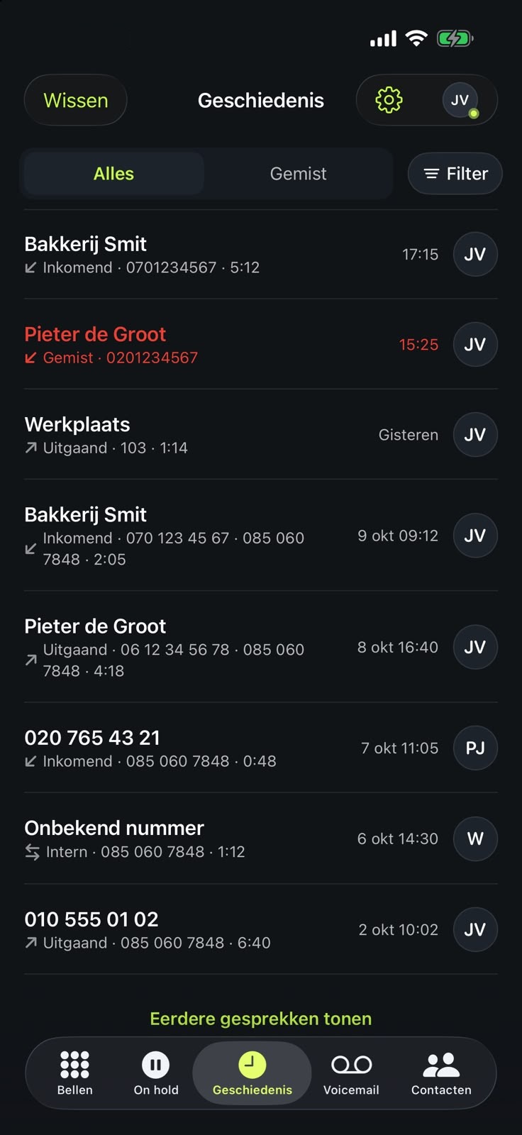 Opkaldshistorik i FSVoip-appen